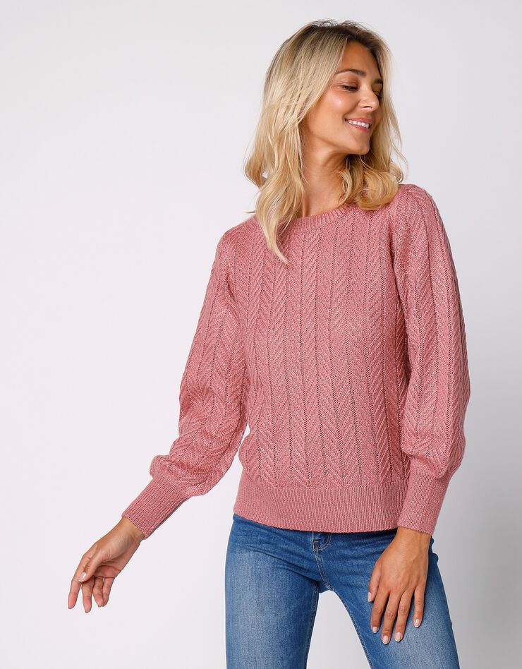 Pull maille fantaisie manches bouffantes (bois de rose) Pull maille fantaisie manches bouffantes (bois de rose)