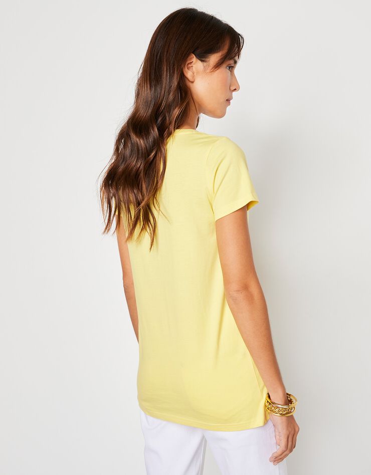 Tee-shirt col V uni manches courtes coton (jaune pâle)