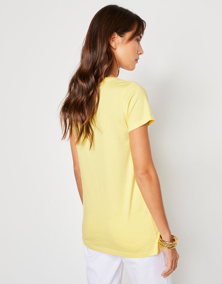 Tee-shirt col V uni manches courtes coton (jaune pâle) Tee-shirt col V uni manches courtes coton (jaune pâle)