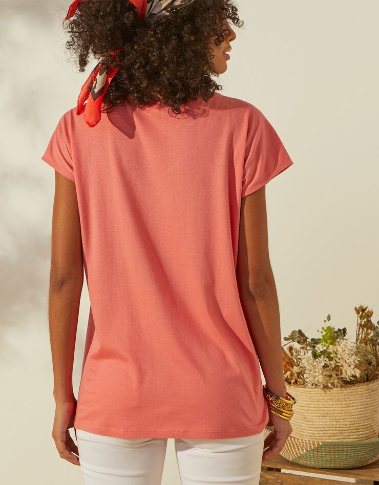 Tee-shirt boutonné uni (corail) Tee-shirt boutonné uni (corail)