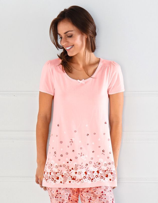 Tee-shirt imprimé fleurs - manches courtes (rose)