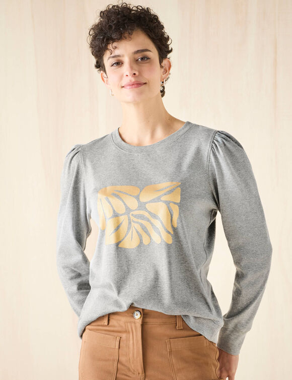 T-shirt manches longues, imprimé brillant (gris chiné)