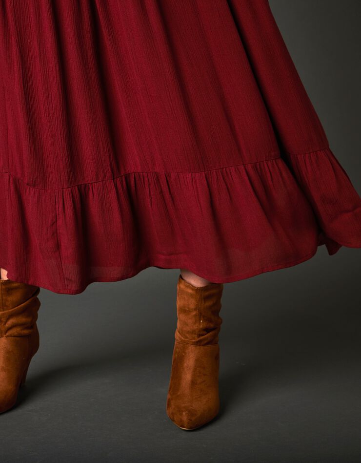 Robe longue taille coulissée unie (grenat)