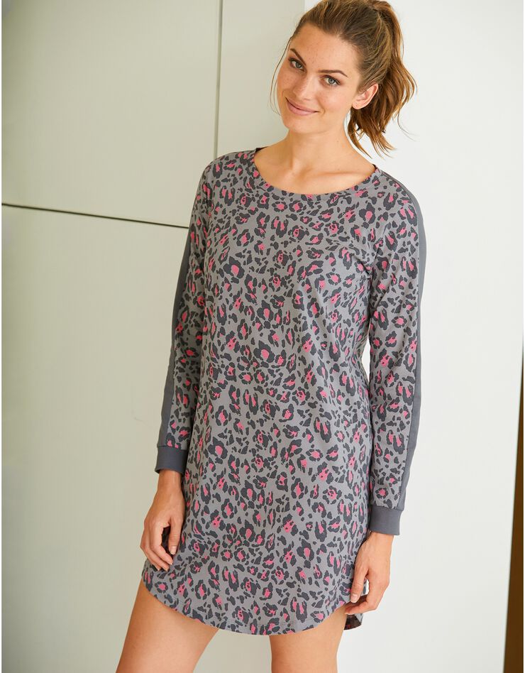 Chemise de nuit imprimée léopard (gris) Chemise de nuit imprimée léopard (gris)