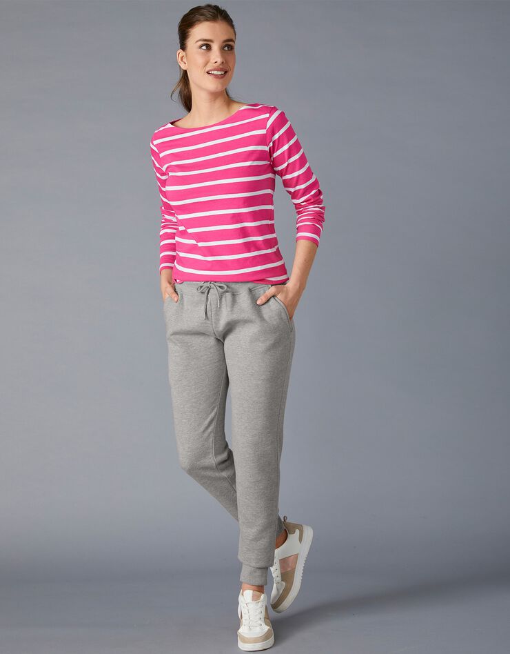 Tee-shirt marinière manches longues en coton bio, éco-responsable (rose / blanc)