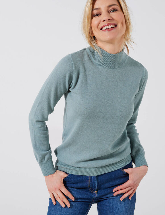Pull col montant, laine d'agneau (vert grisé)