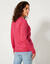 Cardigan boutonné col rond uni (rose fuchsia)