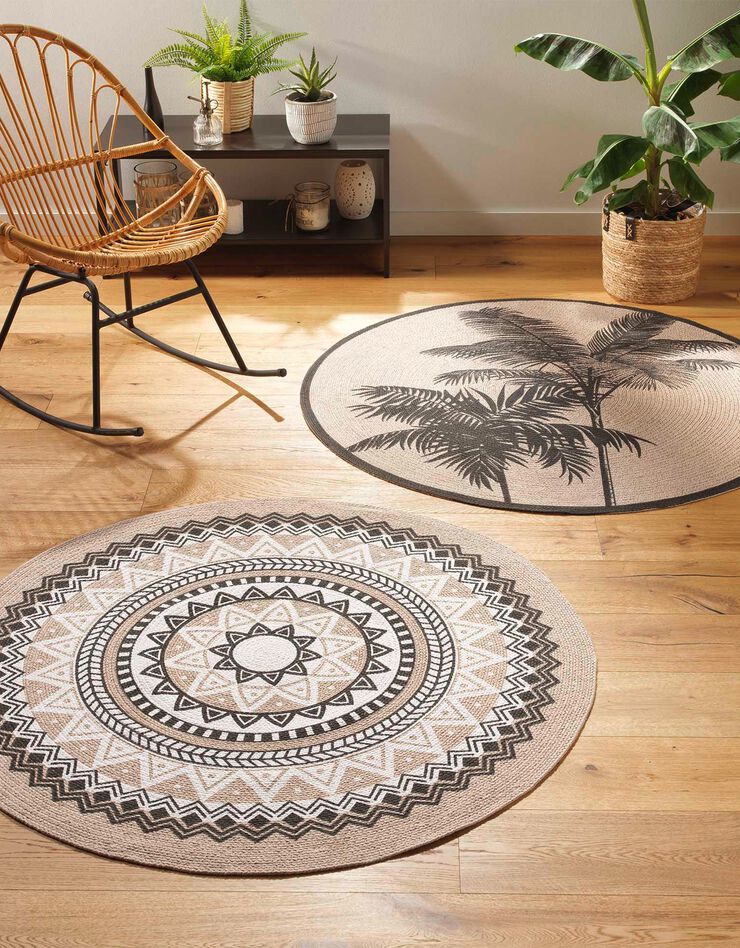Tapis rond imprimé palmiers (imprimé) Tapis rond imprimé palmiers (imprimé)