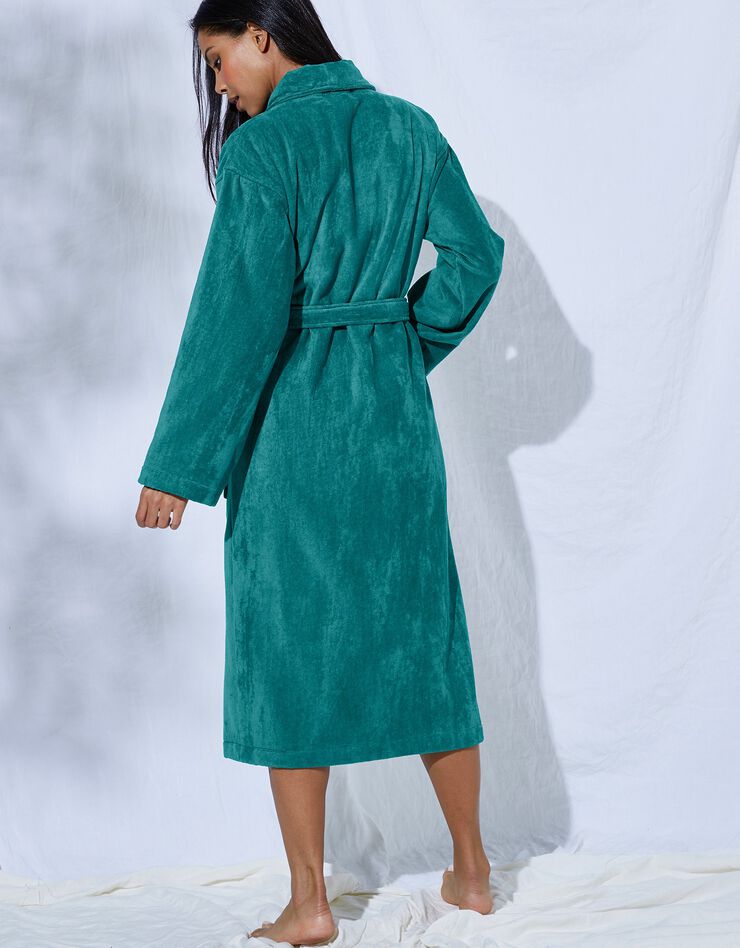 Peignoir mixte adulte éponge velours col châle (vert canard)