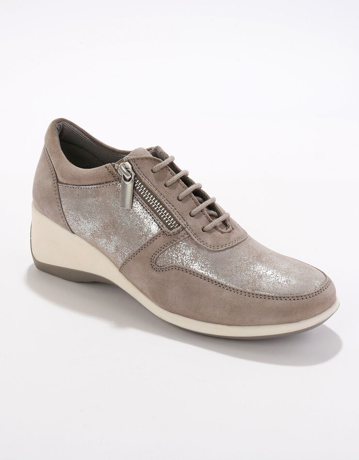Baskets zippées compensées en cuir femme (gris clair)