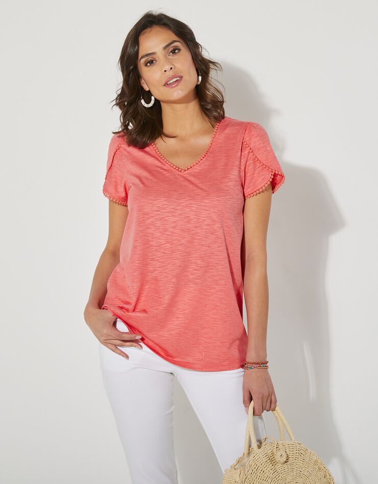 Tee-shirt coupe loose effet lin (corail) Tee-shirt coupe loose effet lin (corail)