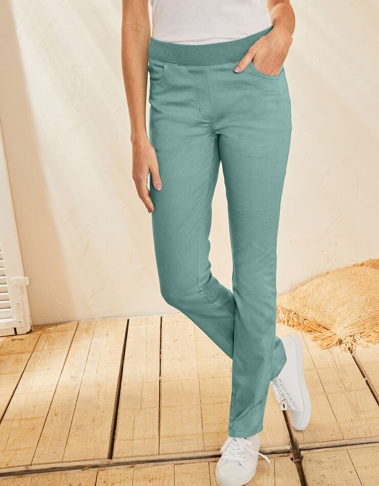 Pantalon droit "ultra confort" taille élastiquée (céladon) Pantalon droit "ultra confort" taille élastiquée (céladon)
