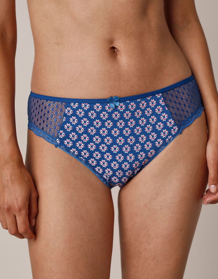 Culotte midi dentelle coton imprimé Tropea - lot de 4 (amande + bleu) Culotte midi dentelle coton imprimé Tropea - lot de 4 (amande + bleu)