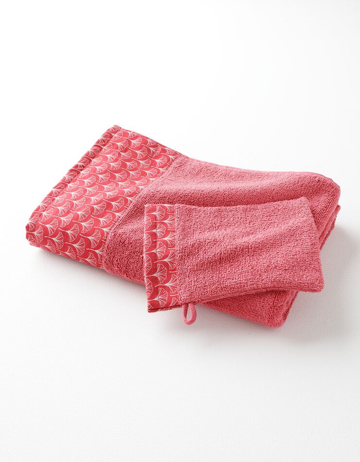 Éponge bouclette 420g/m² liteau imprimé ginkgo  (framboise)