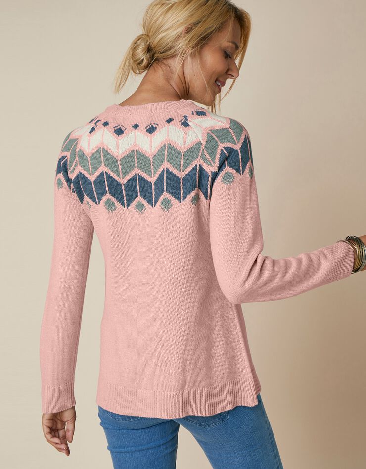 Pull décolleté jacquard (rose / kaki) Pull décolleté jacquard (rose / kaki)