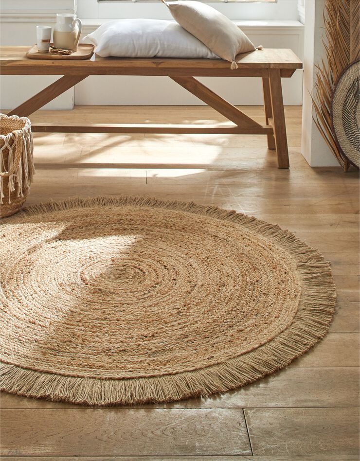 Tapis rond jute naturelle à franges (naturel)