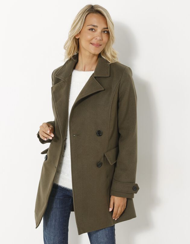 Manteau caban aspect drap de laine (kaki)