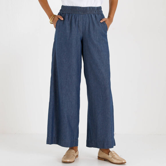 Pantalon large en jean l&eacute;ger, taille &eacute;lastiqu&eacute;e (stone)