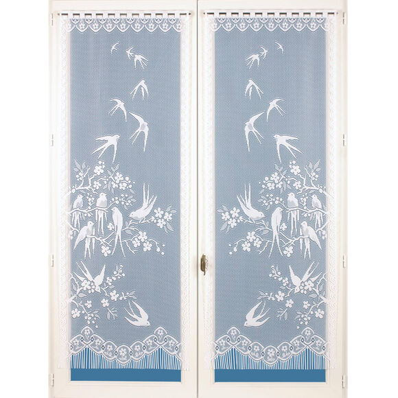 Vitrage droit hirondelles - la paire (blanc)