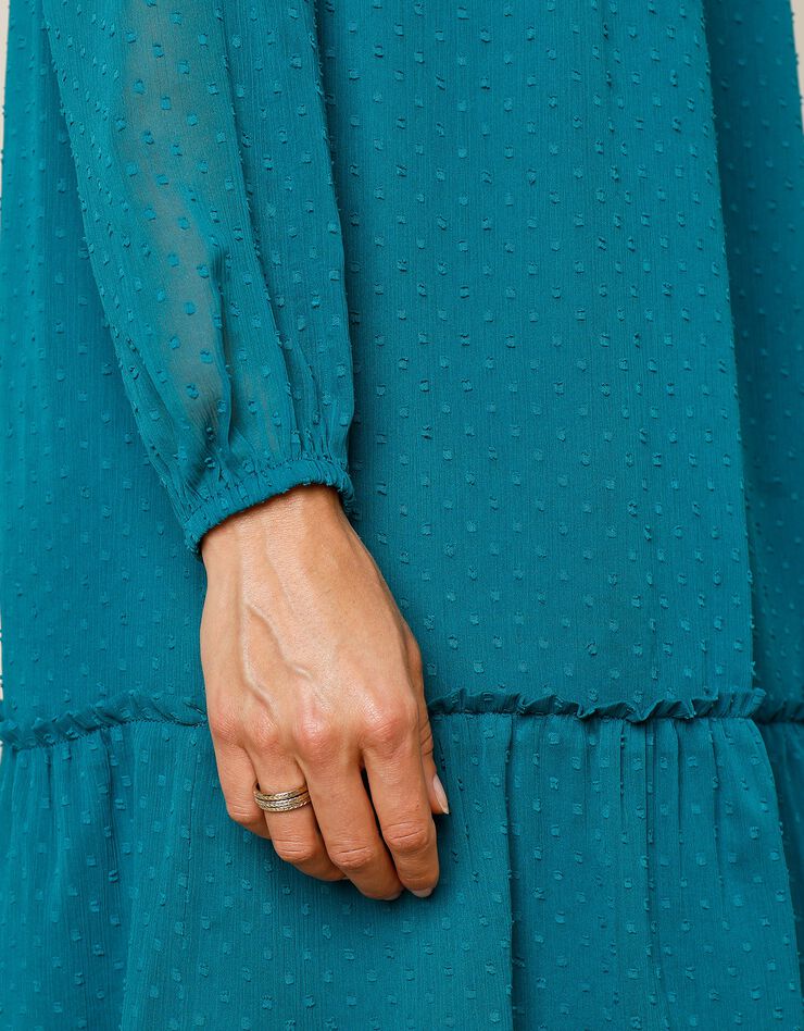 Robe courte volantée en voile plumetis (bleu paon)