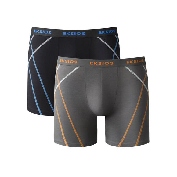 Boxer long à surpiqûres coupe short - lot de 2 (noir + gris)