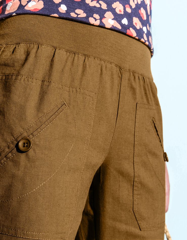 Pantalon coupe droite 7/8ème taille élastiquée, lin coton (havane) Pantalon coupe droite 7/8ème taille élastiquée, lin coton (havane)