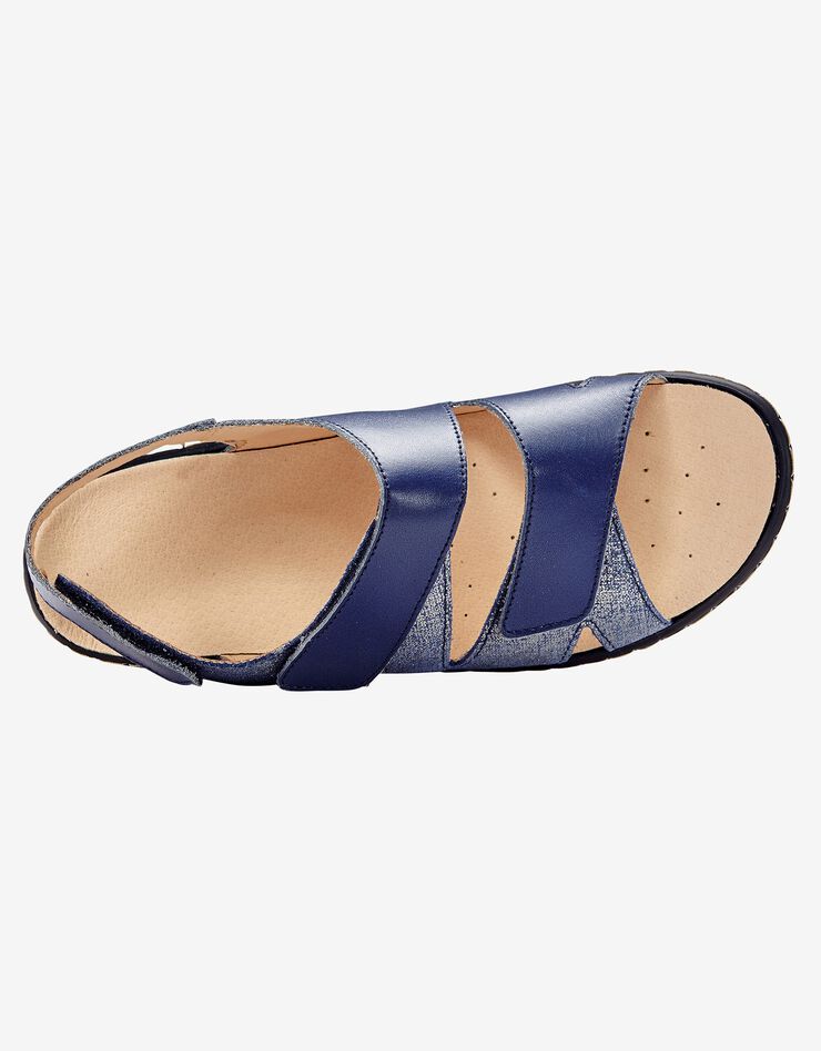 Sandales compensées en cuir - largeur confort (marine)