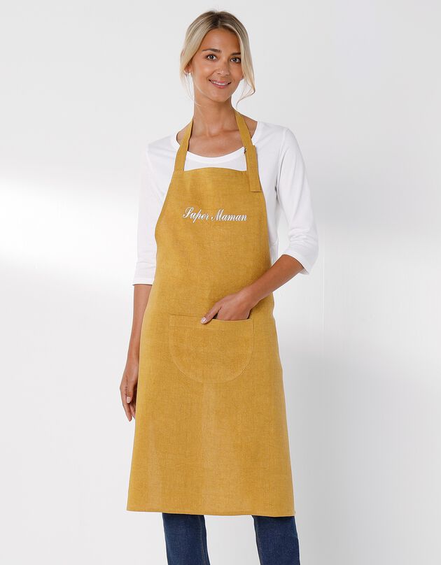 Tablier bavette coton et lin uni personnalisable (jaune)