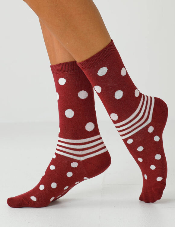 Chaussettes pois et unies - lot de 4 paires (bordeaux / rose)