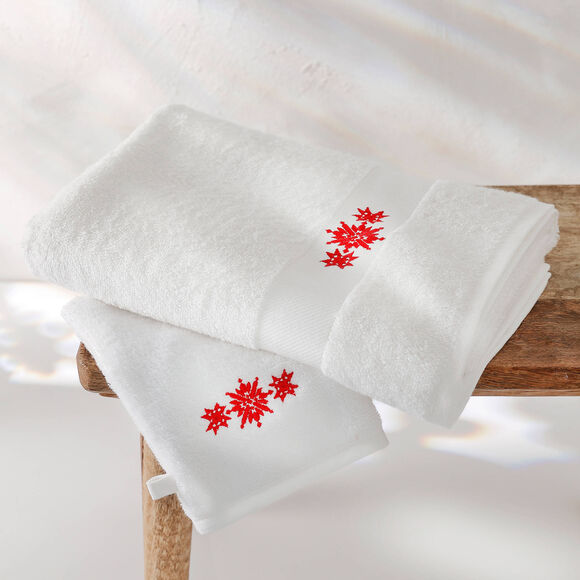 Éponge coton liteau brodé flocons de neige - 420g/m² (blanc)