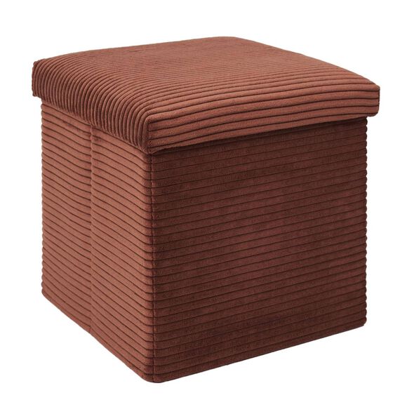 Coffre-pouf pliable, rev&ecirc;tement tissu c&ocirc;tel&eacute; (terracotta)