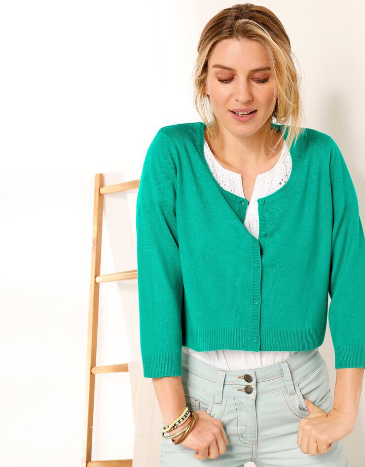 Gilet boléro boutonné toucher cachemire (vert) Gilet boléro boutonné toucher cachemire (vert)
