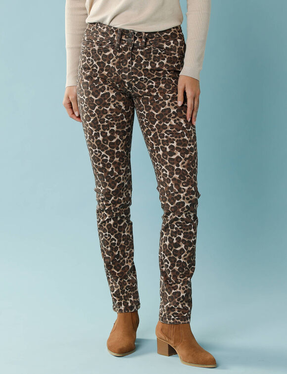 Pantalon droit imprim&eacute; l&eacute;opard, Sp&eacute;cial Petites (taupe / chocolat)