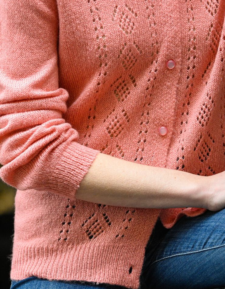 Cardigan boutonné ajouré toucher mohair (bois de rose) Cardigan boutonné ajouré toucher mohair (bois de rose)