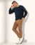 Pull pur coton col rond manches longues (marine chiné)
