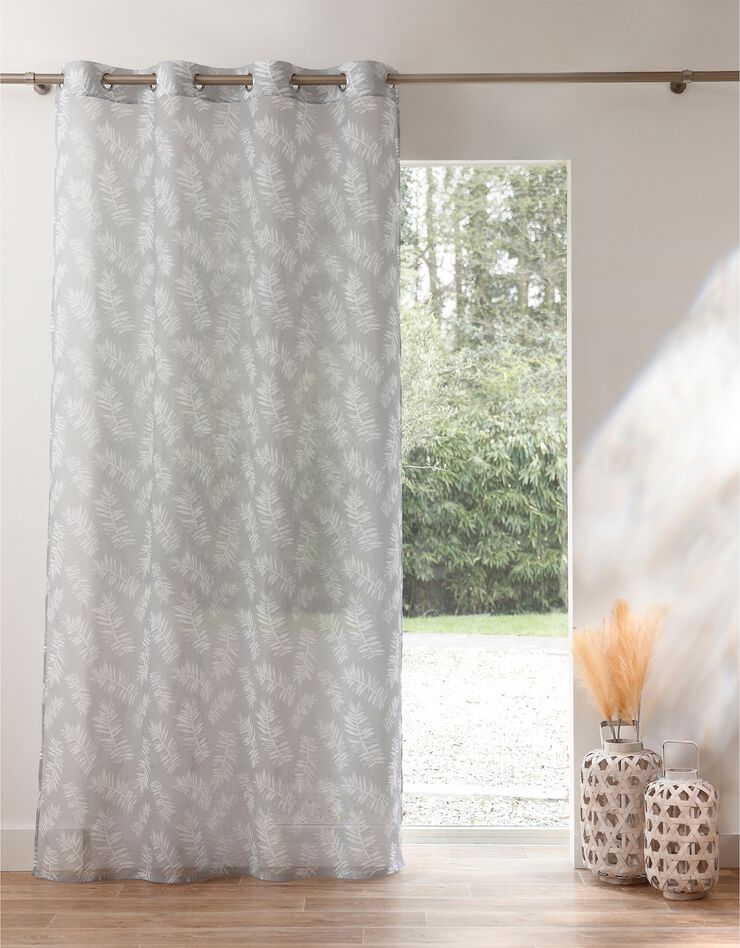 Panneau voile finition oeillets imprimé "fougères" (gris)
