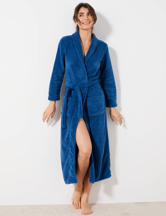Peignoir polaire toucher peluche manches longues, longueur 130 cm  (bleu)