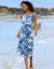 Robe longue imprimée sans manches (écru / bleu)
