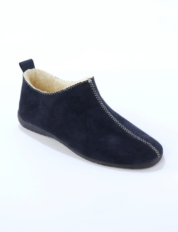 Chaussons bottillons fourrés, suédine (bleu)