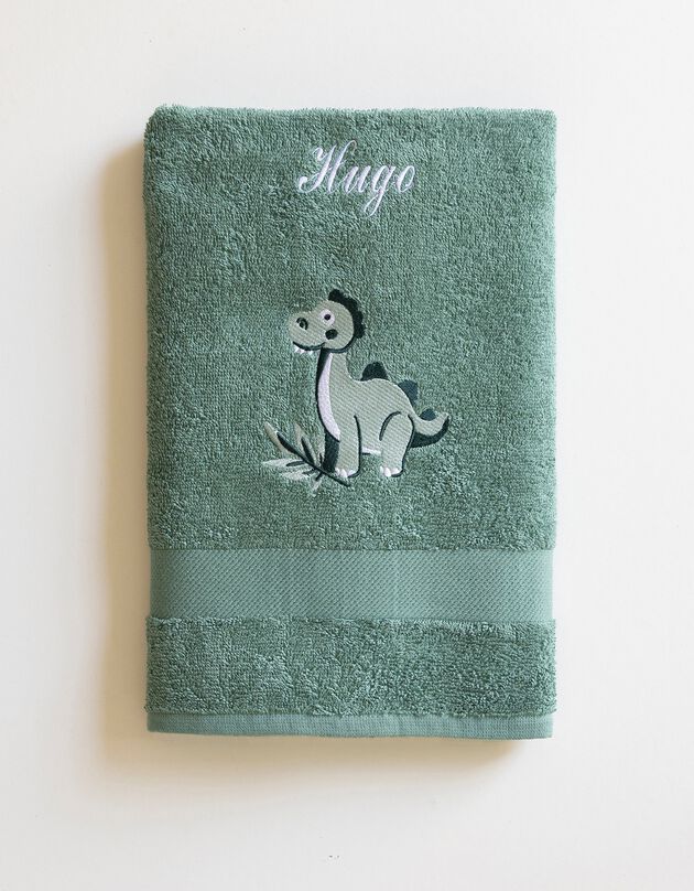 Collection éponge enfant brodée personnalisable dinosaure coton - 380g/m2 (eucalyptus)
