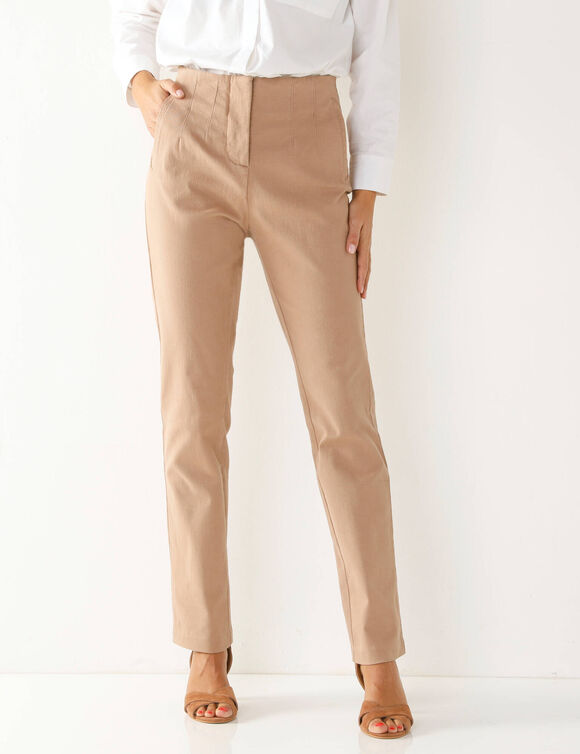 Pantalon gainant, coupe droite taille haute (sable)
