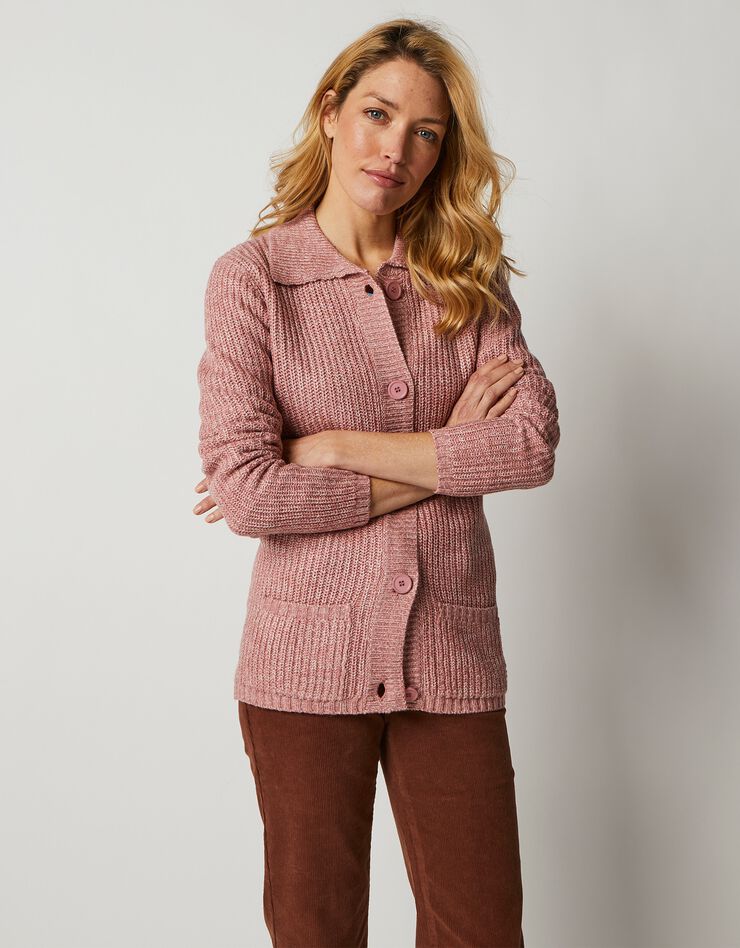 Gilet boutonné maille anglaise (bois de rose chiné) Gilet boutonné maille anglaise (bois de rose chiné)