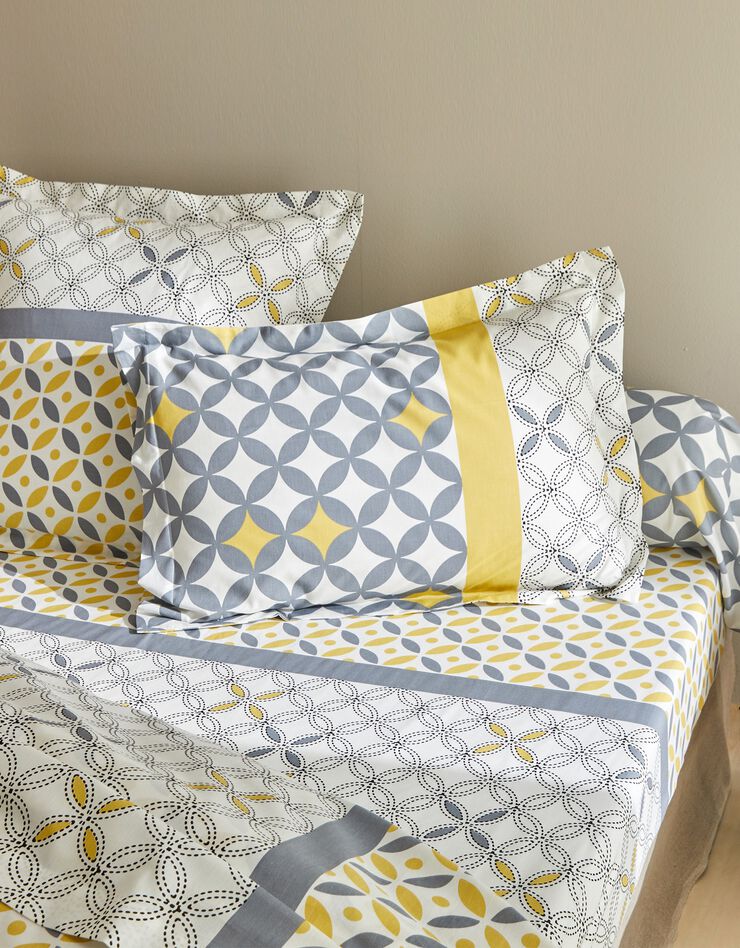 Linge de lit Marlow en coton motifs géométriques (gris / jaune)
