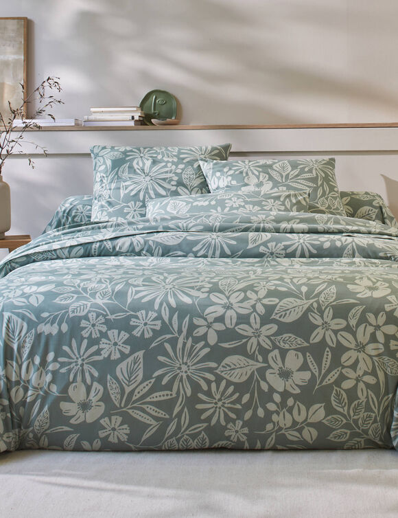 Linge de lit Céline en coton imprimé floral (eucalyptus)