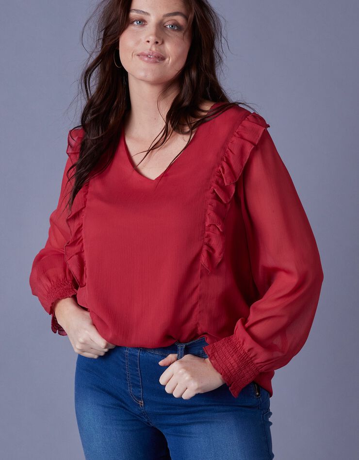 Blouse en voile à volants (rouge) Blouse en voile à volants (rouge)