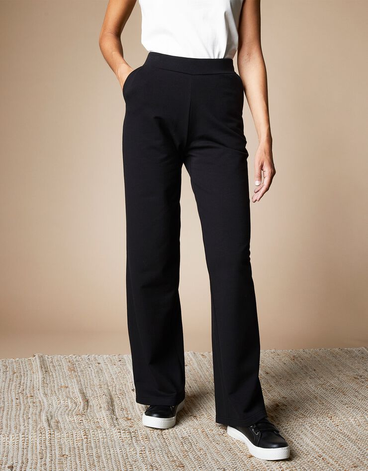Pantalon molleton jambe large intérieur gratté (noir) Pantalon molleton jambe large intérieur gratté (noir)