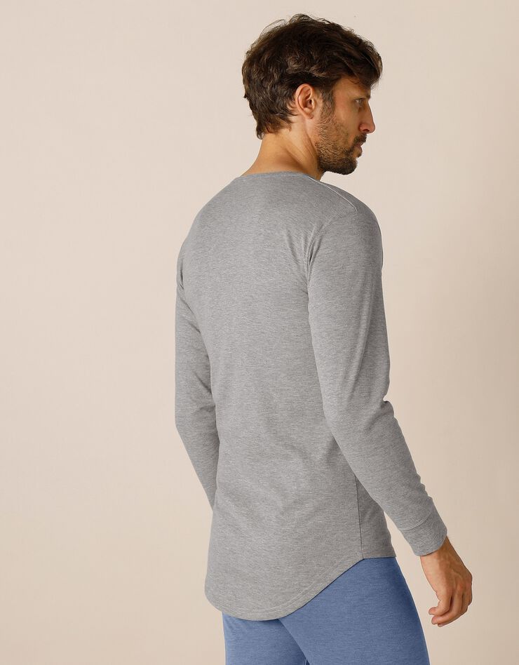 Tee-shirt sous-vêtement homme  col rond manches longues dos long polyester - lot de 2 (gris chiné)
