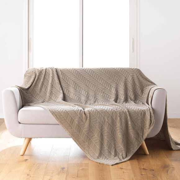 Plaid polaire reli&eacute;f&eacute; toucher peluche  (taupe)