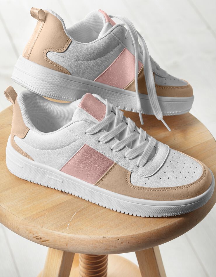 Baskets plateforme à lacets (blanc / beige)