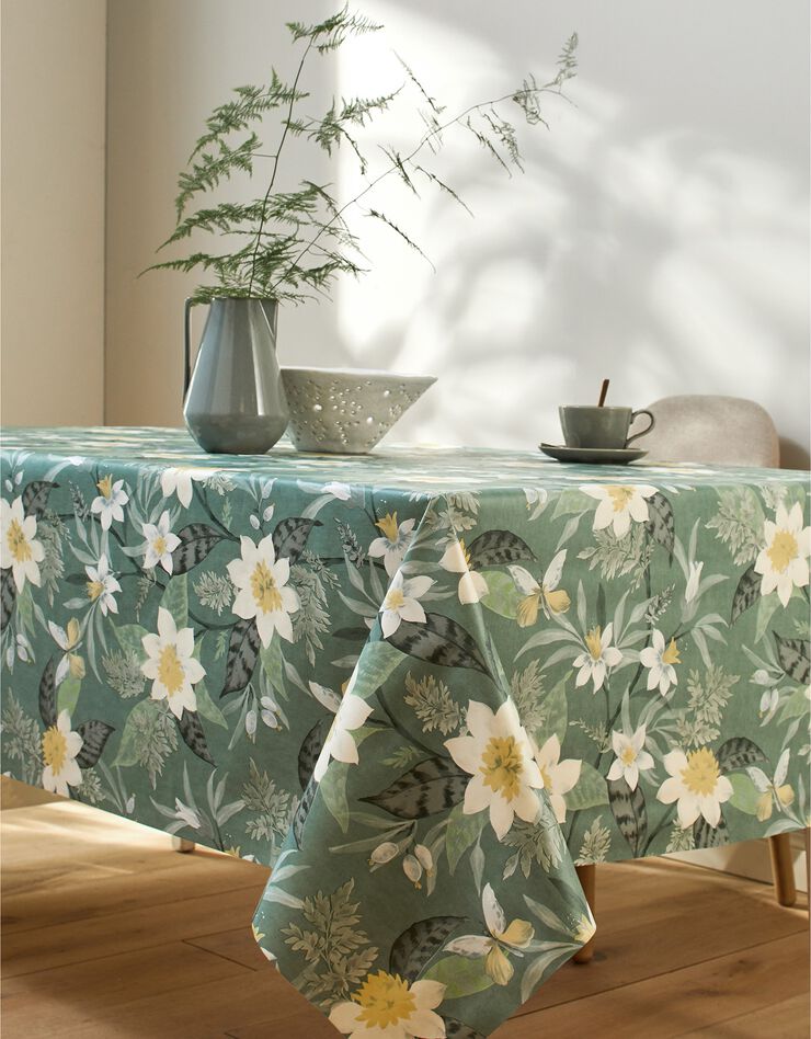 Nappe toile cirée imprimé Hellébore (jaune / vert)